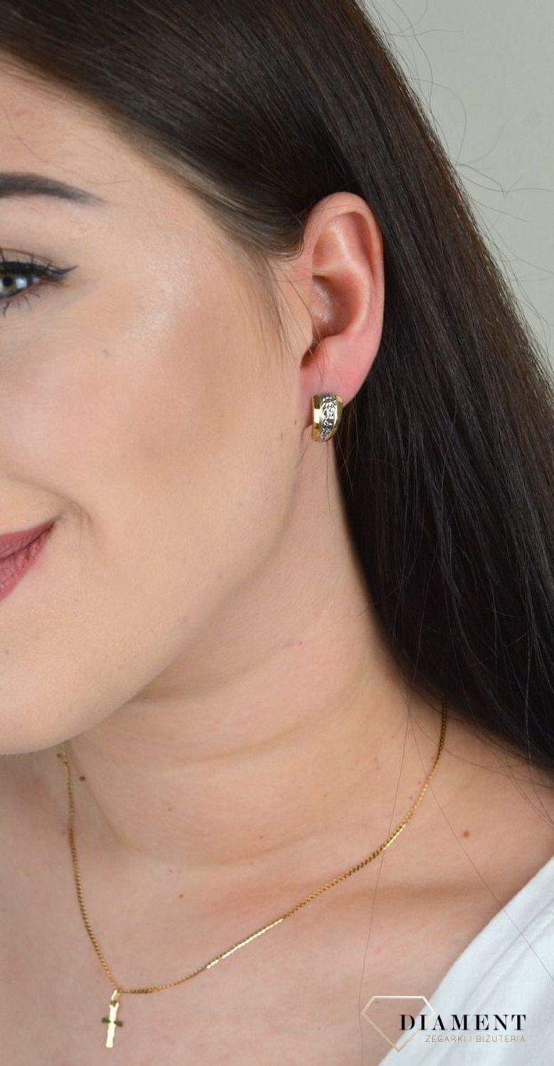 Złote kolczyki łączone złoto z grawerem KL 6867.jpg